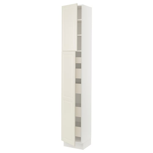 SEKTION / MAXIMERA Armoire haute+2 ptes/tablettes/5tir, blanc/Bodbyn blanc cassé, 15x15x90 "