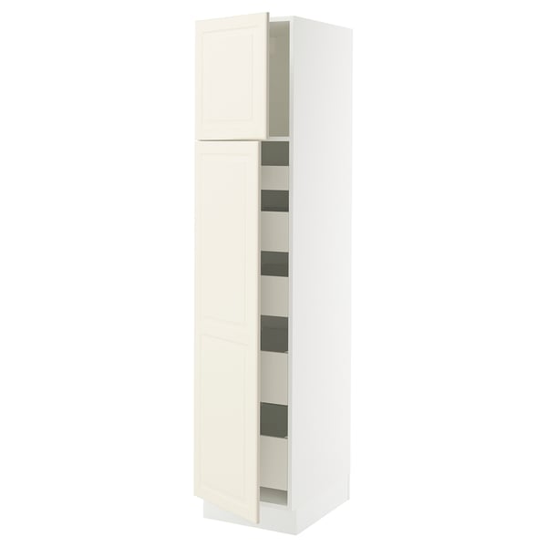 SEKTION / MAXIMERA Armoire haute+2 ptes/tablettes/5tir, blanc/Bodbyn blanc cassé, 18x24x80 "