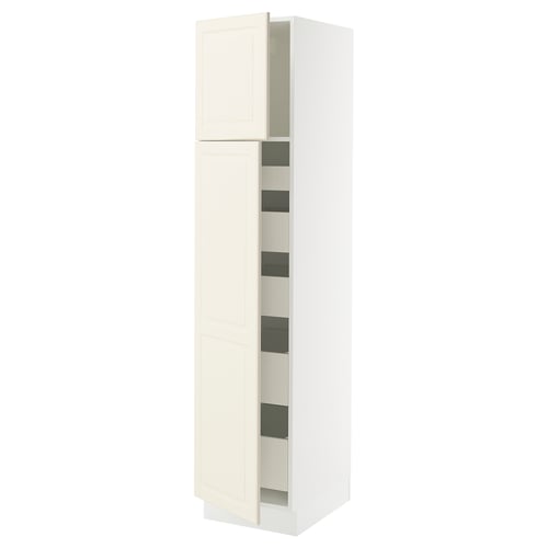 SEKTION / MAXIMERA Armoire haute+2 ptes/tablettes/5tir, blanc/Bodbyn blanc cassé, 18x24x80 "