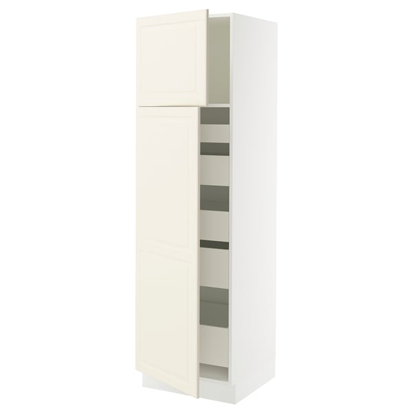 SEKTION / MAXIMERA Armoire haute+2 ptes/tablettes/5tir, blanc/Bodbyn blanc cassé, 24x24x80 "