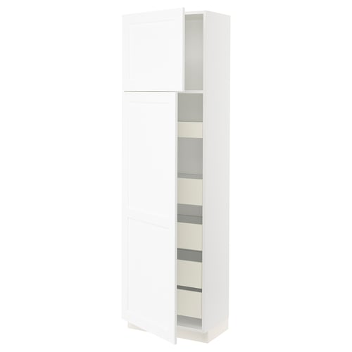 SEKTION / MAXIMERA Armoire haute+2 ptes/tablettes/5tir, blanc Enköping/blanc effet bois, 24x15x80 "