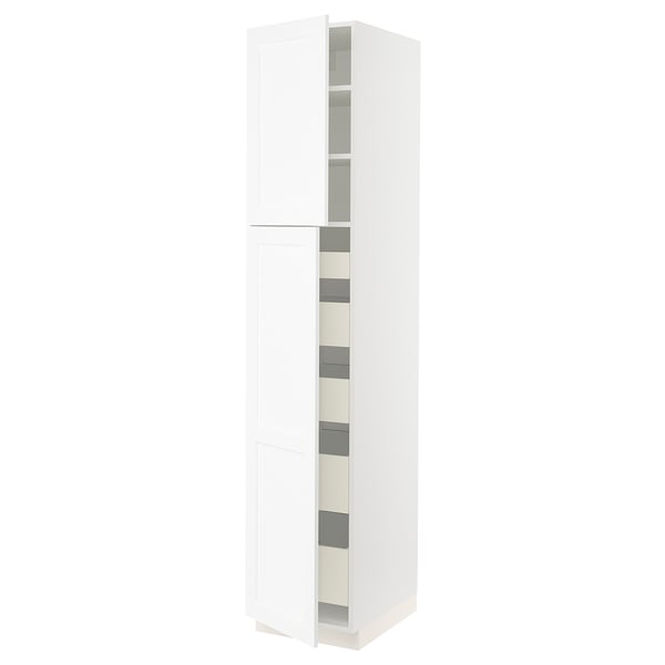 SEKTION / MAXIMERA Armoire haute+2 ptes/tablettes/5tir, blanc Enköping/blanc effet bois, 18x24x90 "