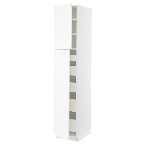 SEKTION / MAXIMERA Armoire haute+2 ptes/tablettes/5tir, blanc Enköping/blanc effet bois, 18x24x90 "