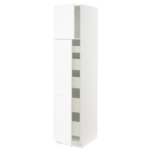 SEKTION / MAXIMERA Armoire haute+2 ptes/tablettes/5tir, blanc Enköping/blanc effet bois, 18x24x80 "