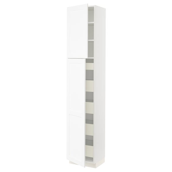 SEKTION / MAXIMERA Armoire haute+2 ptes/tablettes/5tir, blanc Enköping/blanc effet bois, 18x15x90 "