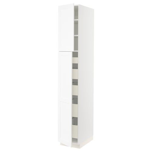 SEKTION / MAXIMERA Armoire haute+2 ptes/tablettes/5tir, blanc Enköping/blanc effet bois, 15x24x90 "