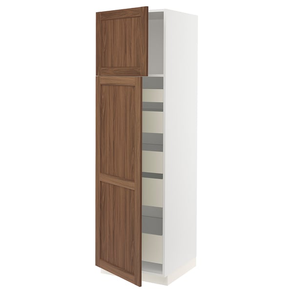 SEKTION / MAXIMERA Armoire haute+2 ptes/tablettes/5tir, blanc Enköping/brun effet noyer, 24x24x80 "