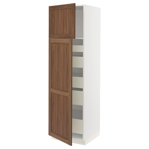 SEKTION / MAXIMERA Armoire haute+2 ptes/tablettes/5tir, blanc Enköping/brun effet noyer, 24x24x80 "