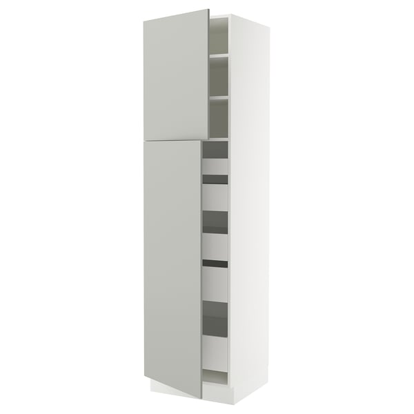 SEKTION / MAXIMERA Armoire haute+2 ptes/tablettes/5tir, blanc/Havstorp gris clair, 24x24x90 "