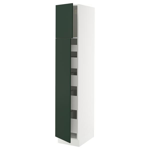 SEKTION / MAXIMERA Armoire haute+2 ptes/tablettes/5tir, blanc/Havstorp vert profond, 15x24x80 "