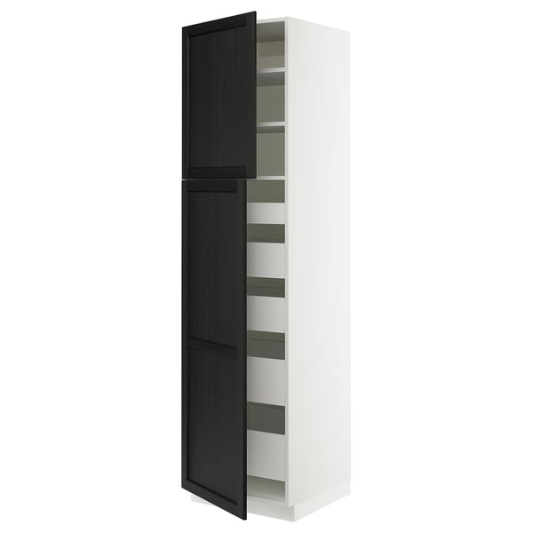 SEKTION / MAXIMERA Armoire haute+2 ptes/tablettes/5tir, blanc/Lerhyttan teinté noir, 24x24x90 "