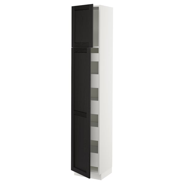 SEKTION / MAXIMERA Armoire haute+2 ptes/tablettes/5tir, blanc/Lerhyttan teinté noir, 15x15x80 "