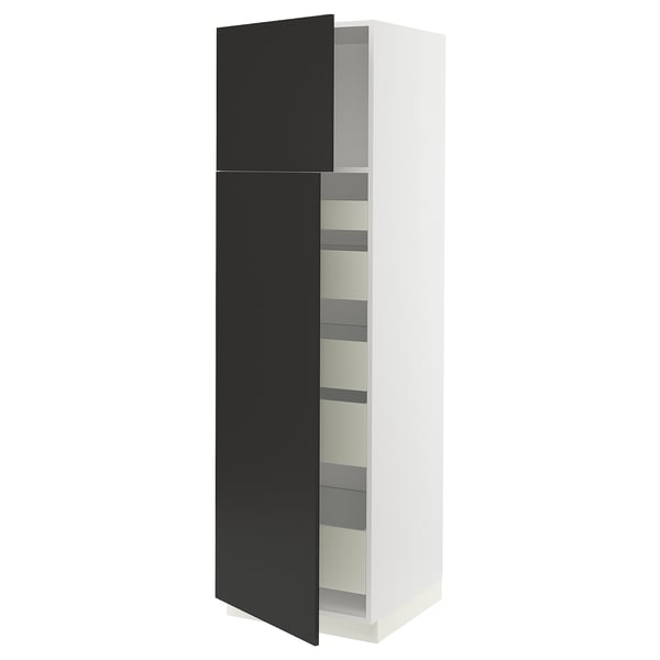 SEKTION / MAXIMERA Armoire haute+2 ptes/tablettes/5tir, blanc/Nickebo anthracite mat, 24x24x80 "