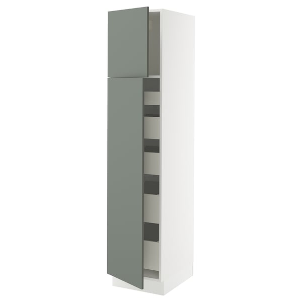 SEKTION / MAXIMERA Armoire haute+2 ptes/tablettes/5tir, blanc/Nickebo gris -vert mat, 18x24x80 "