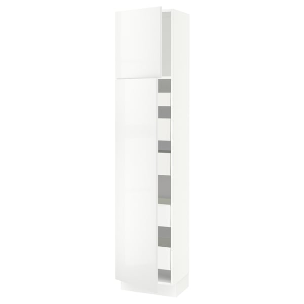 SEKTION / MAXIMERA Armoire haute+2 ptes/tablettes/5tir, blanc/Ringhult blanc, 18x15x80 "