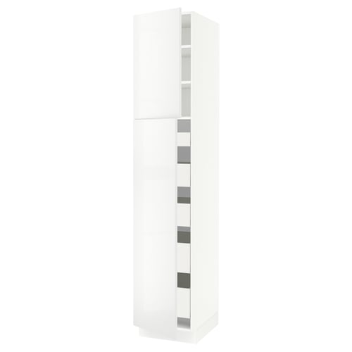 SEKTION / MAXIMERA Armoire haute+2 ptes/tablettes/5tir, blanc/Ringhult blanc, 18x24x90 "