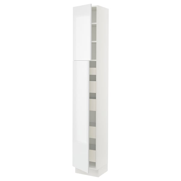 SEKTION / MAXIMERA Armoire haute+2 ptes/tablettes/5tir, blanc/Ringhult blanc, 15x15x90 "