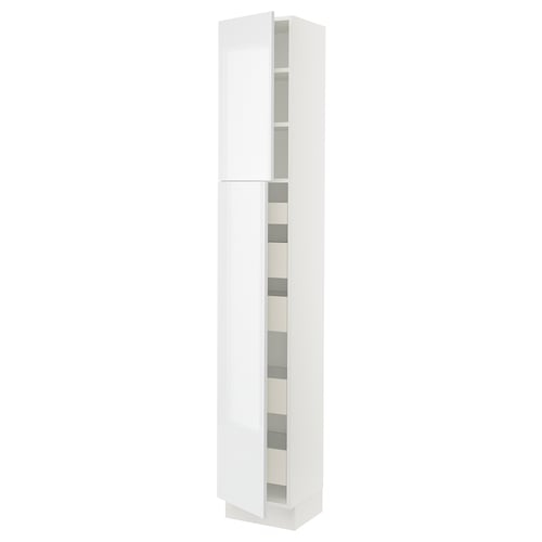 SEKTION / MAXIMERA Armoire haute+2 ptes/tablettes/5tir, blanc/Ringhult blanc, 15x15x90 "