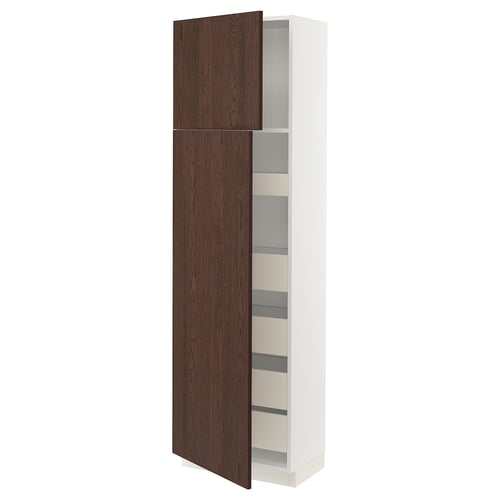 SEKTION / MAXIMERA Armoire haute+2 ptes/tablettes/5tir, blanc/Sinarp brun, 24x15x80 "