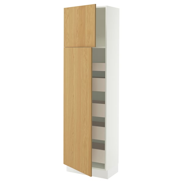 SEKTION / MAXIMERA Armoire haute+2 ptes/tablettes/5tir, blanc/Sinarp chêne plaqué, 24x15x80 "