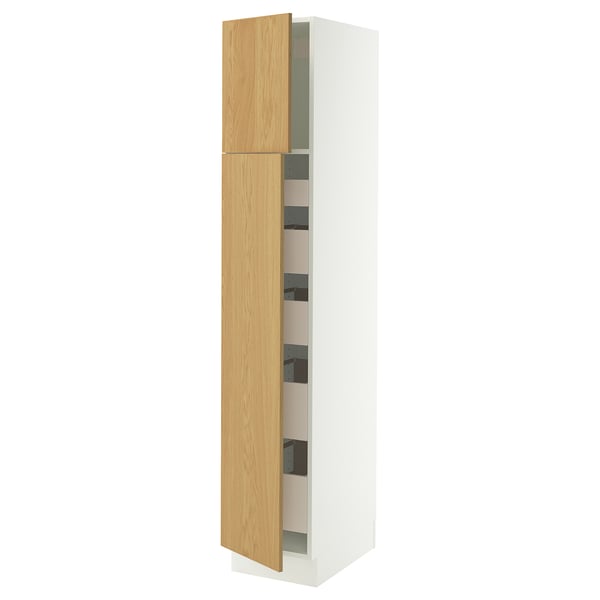 SEKTION / MAXIMERA Armoire haute+2 ptes/tablettes/5tir, blanc/Sinarp chêne plaqué, 15x24x80 "