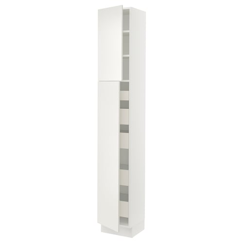 SEKTION / MAXIMERA Armoire haute+2 ptes/tablettes/5tir, blanc/Veddinge blanc, 15x15x90 "