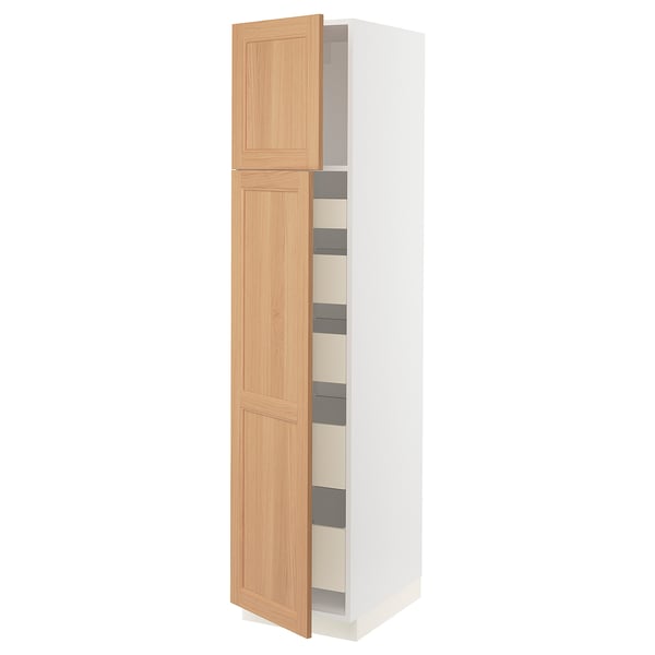 SEKTION / MAXIMERA Armoire haute+2 ptes/tablettes/5tir, blanc/Vedhamn chêne, 18x24x80 "