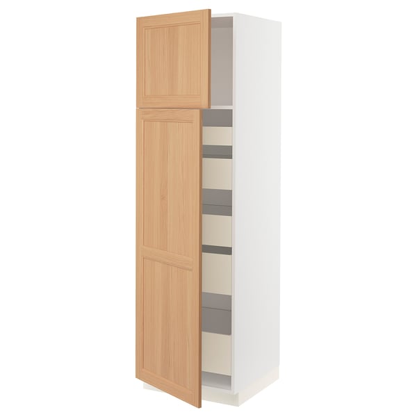 SEKTION / MAXIMERA Armoire haute+2 ptes/tablettes/5tir, blanc/Vedhamn chêne, 24x24x80 "
