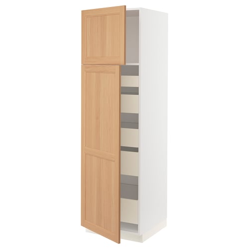 SEKTION / MAXIMERA Armoire haute+2 ptes/tablettes/5tir, blanc/Vedhamn chêne, 24x24x80 "