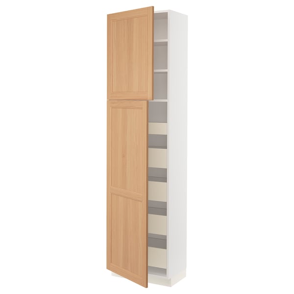 SEKTION / MAXIMERA Armoire haute+2 ptes/tablettes/5tir, blanc/Vedhamn chêne, 24x15x90 "