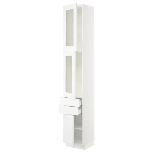 SEKTION / MAXIMERA Armoire haute 2 ptes vitr/2tir/1pte, blanc/Axstad blanc mat, 15x15x90 "