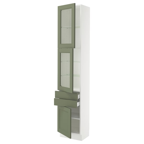 SEKTION / MAXIMERA Armoire haute 2 ptes vitr/2tir/1pte, blanc/Axstad gris-vert, 18x15x90 "