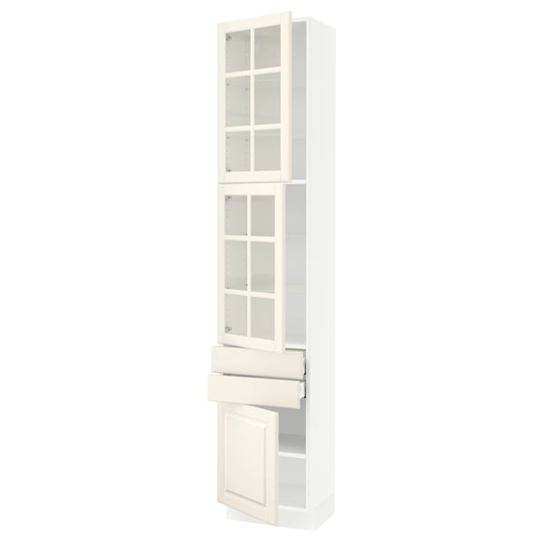 SEKTION / MAXIMERA Armoire haute 2 ptes vitr/2tir/1pte, blanc/Bodbyn blanc cassé, 18x15x90 "