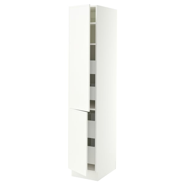 SEKTION / MAXIMERA Armoire haute+2portes/tabl/4tiroirs, blanc/Aspudden blanc mat, 15x24x80 "