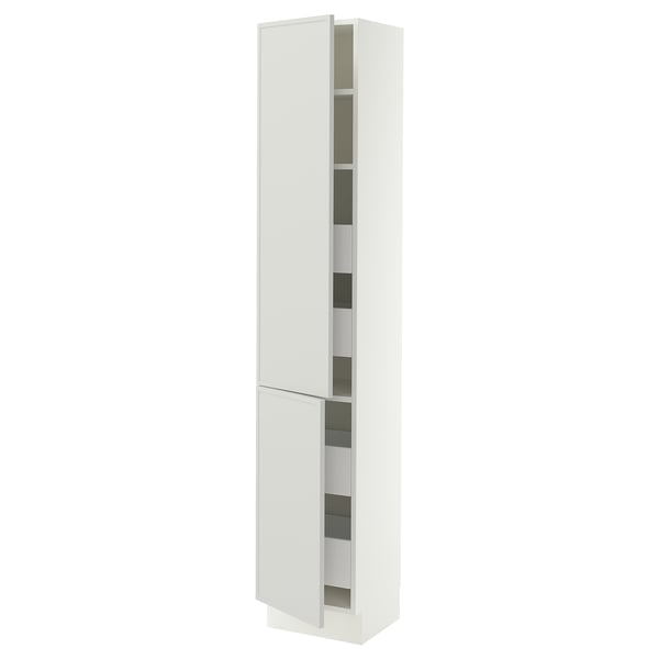 SEKTION / MAXIMERA Armoire haute+2portes/tabl/4tiroirs, blanc/Aspudden gris clair, 15x15x80 "