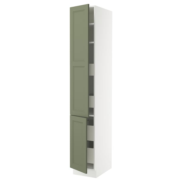 SEKTION / MAXIMERA Armoire haute+2portes/tabl/4tiroirs, blanc/Axstad gris-vert, 15x24x90 "