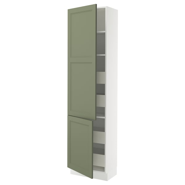 SEKTION / MAXIMERA Armoire haute+2portes/tabl/4tiroirs, blanc/Axstad gris-vert, 24x15x90 "