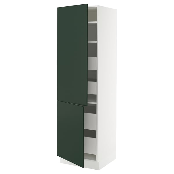 SEKTION / MAXIMERA Armoire haute+2portes/tabl/4tiroirs, blanc/Havstorp vert profond, 24x24x80 "