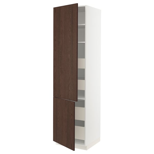SEKTION / MAXIMERA Armoire haute+2portes/tabl/4tiroirs, blanc/Sinarp brun, 24x24x90 "