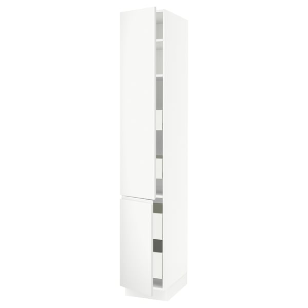 SEKTION / MAXIMERA Armoire haute+2portes/tabl/4tiroirs, blanc/Voxtorp blanc mat, 15x24x90 "