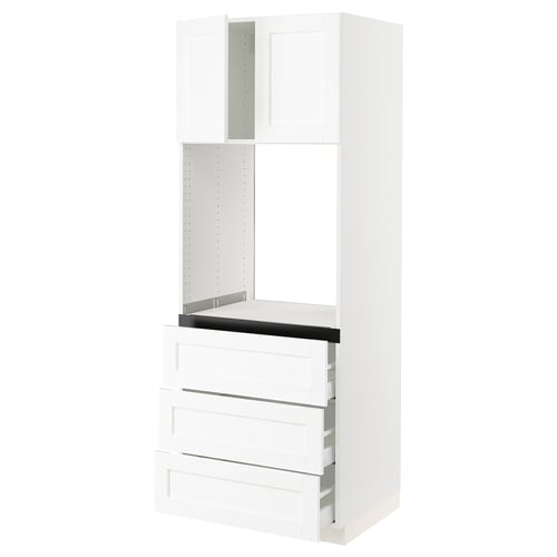 SEKTION / MAXIMERA Armoire haute four 3 tir/2 ptes, blanc Enköping/blanc effet bois, 30x24x80 "