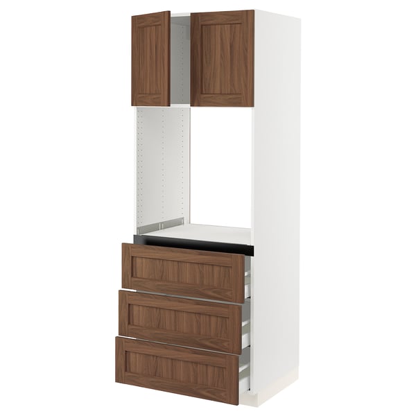 SEKTION / MAXIMERA Armoire haute four 3 tir/2 ptes, blanc Enköping/brun effet noyer, 30x24x80 "