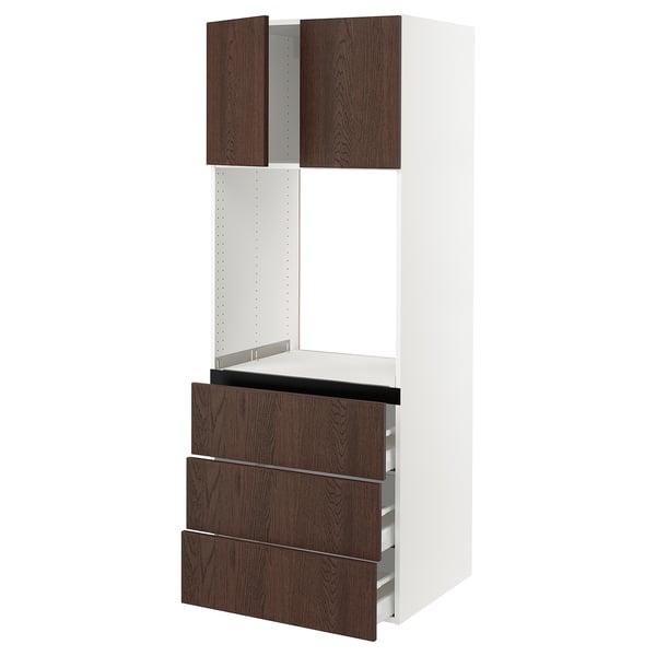SEKTION / MAXIMERA Armoire haute four 3 tir/2 ptes, blanc/Sinarp brun, 30x24x80 "