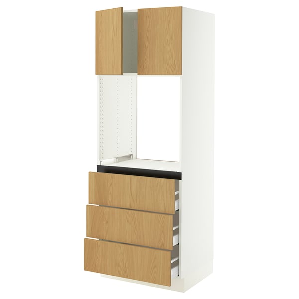 SEKTION / MAXIMERA Armoire haute four 3 tir/2 ptes, blanc/Sinarp chêne plaqué, 30x24x80 "
