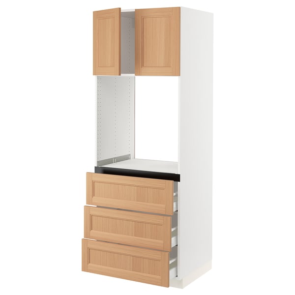 SEKTION / MAXIMERA Armoire haute four 3 tir/2 ptes, blanc/Vedhamn chêne, 30x24x80 "