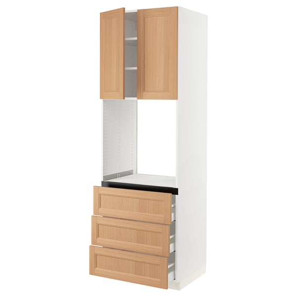 SEKTION / MAXIMERA Armoire haute four 3 tir/2 ptes, blanc/Vedhamn chêne, 30x24x90 "