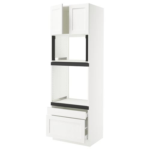 SEKTION / MAXIMERA Armoire haute four/m-o+2tir/2ptes, blanc Enköping/blanc effet bois, 30x24x90 "