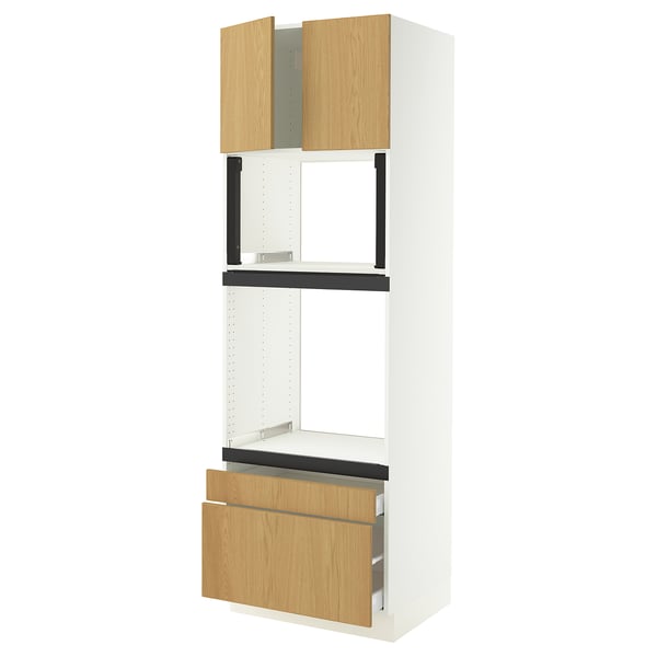 SEKTION / MAXIMERA Armoire haute four/m-o+2tir/2ptes, blanc/Sinarp chêne plaqué, 30x24x90 "