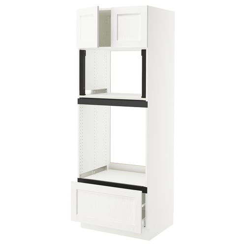 SEKTION / MAXIMERA Armoire haute four/micro+tir/2ptes, blanc Enköping/blanc effet bois, 30x24x80 "