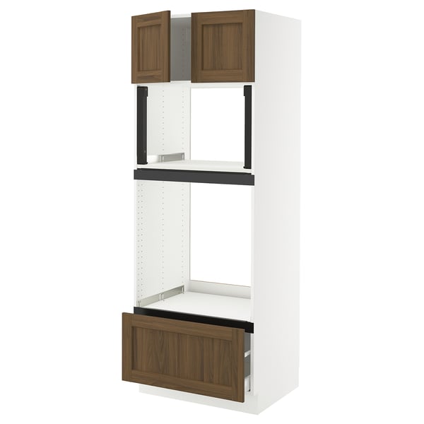 SEKTION / MAXIMERA Armoire haute four/micro+tir/2ptes, blanc Enköping/brun effet noyer, 30x24x80 "